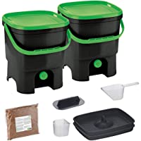 Skaza Bokashi Organko Set (2 x 16 L) Compostador 2X de Jardín y Cocina de Plástico Reciclado | Starter Set con EM…